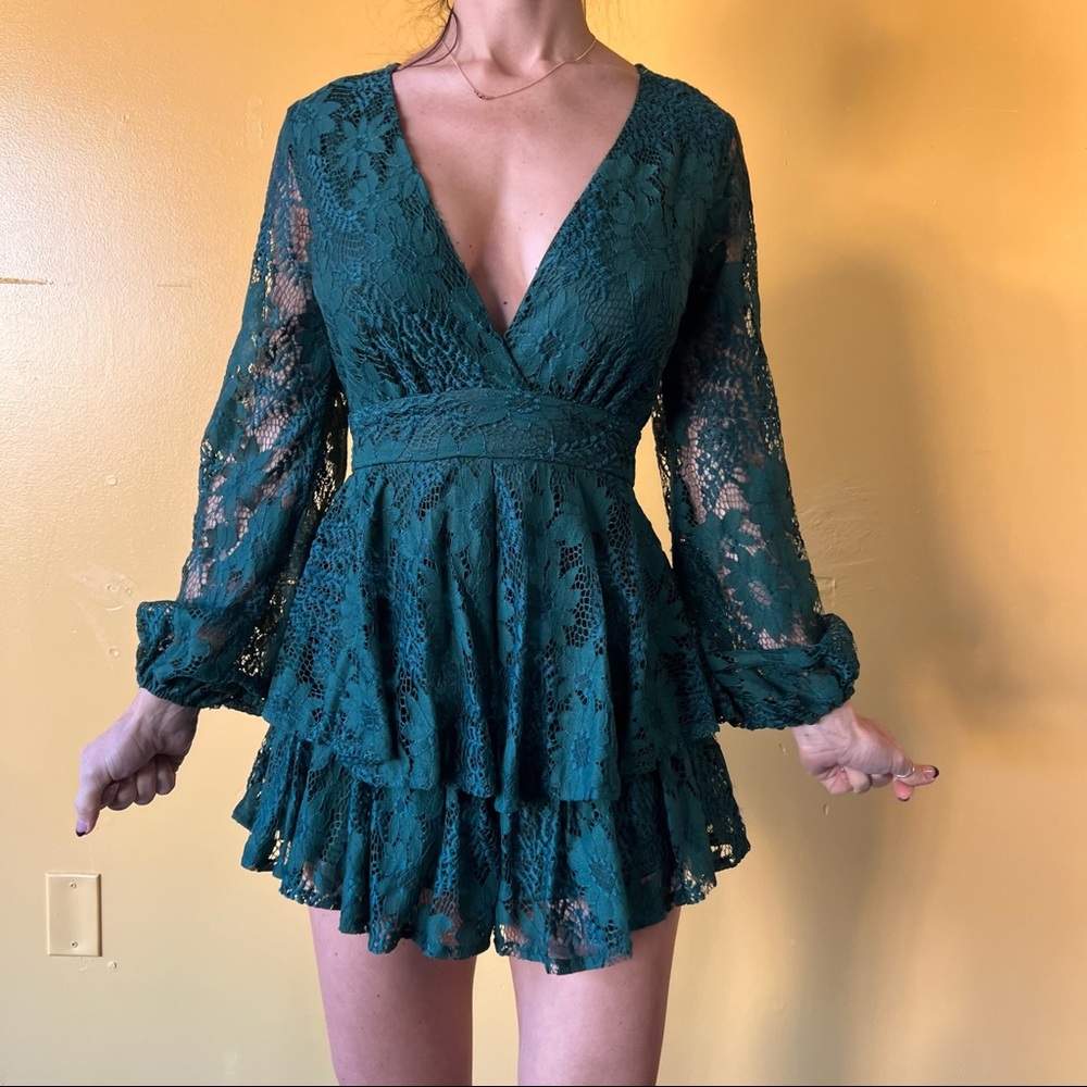 Lace green romper